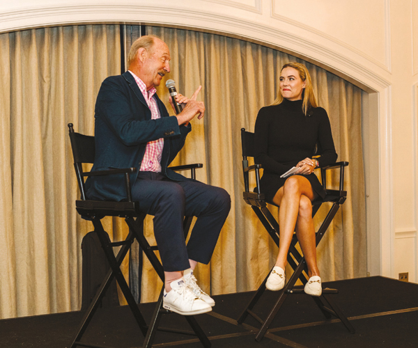 Host of the weekend, Alexandra O’Laughlin interviews tennis icon and Hilton Head island resident, Stan Smith during the final event at Harbour Town Clubhouse